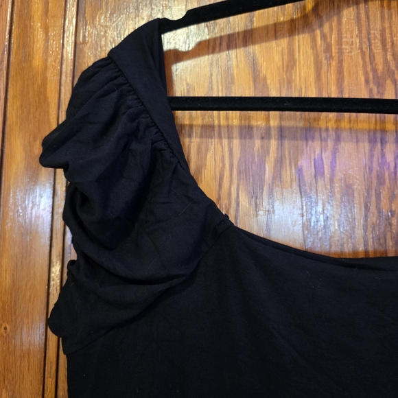 ASOS DESIGN Black Mini Dress Fluffy Cap Sleeves Shortsleeve Scoop Neck Size 14 - Picture 10 of 11